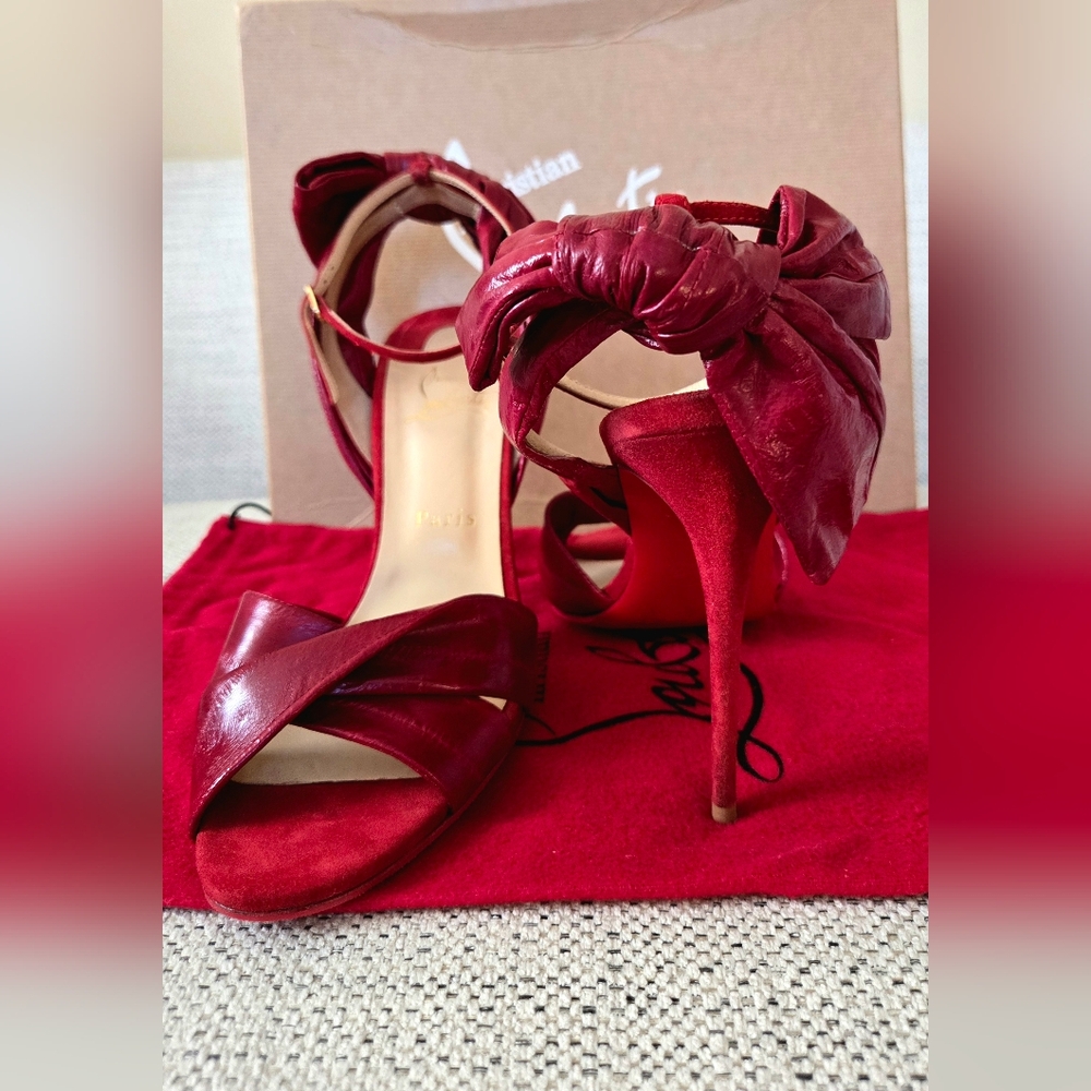 NWB CHRISTIAN LOUBOUTIN Red Exotic Leather/Suede Stiletto Heels 4"/10cm Size:40 - Picture 9 of 15